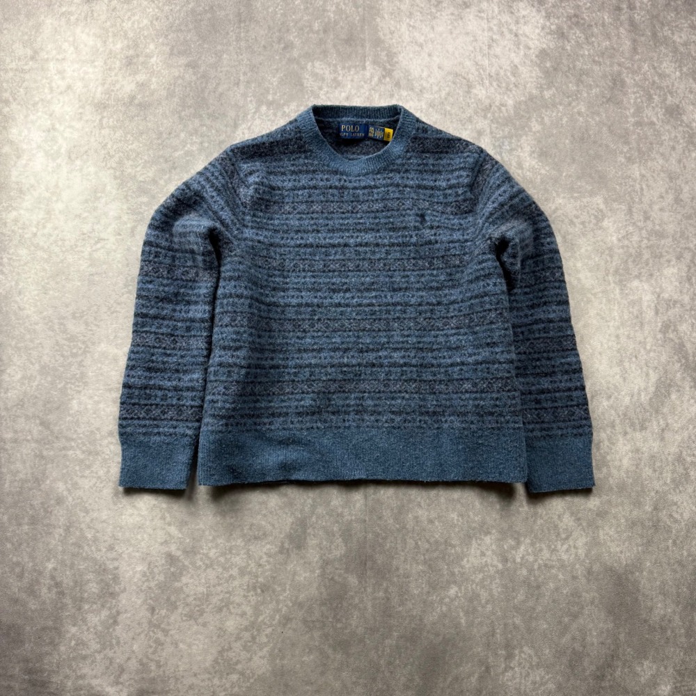 Polo Ralph Lauren Boys XXL Blue Fair Isle Knit Crewneck Sweater Pullover